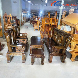 Bộ Salon Gỗ Tay 12 Màu Nhớt Tay Chạm Rồng Mới 99%