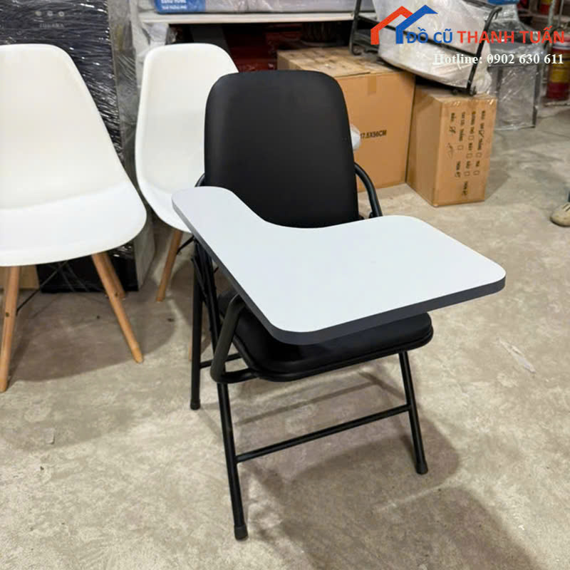 ban-hs-G320k-2 Ghế Xếp Liền Bàn Cũ Bọc Da Màu Đen Giá Tốt