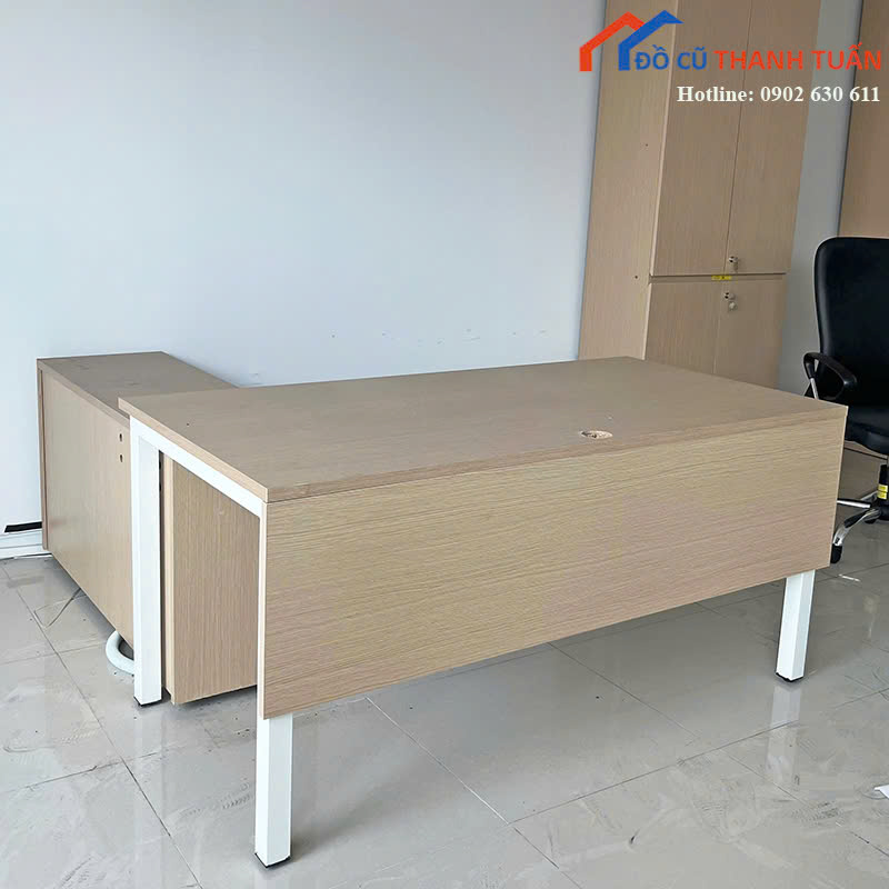bgd-cu-3 Bàn Giám Đốc Cũ Thiết Kế Góc L Có Hộc Bên