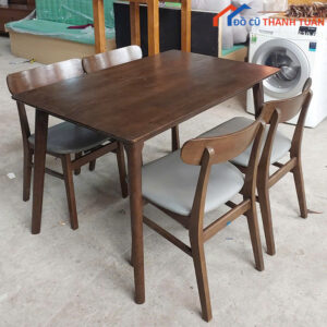 Bộ Bàn Ăn Cũ 1M2x80CM Kèm 4 Ghế Màu Nâu Hiện Đại