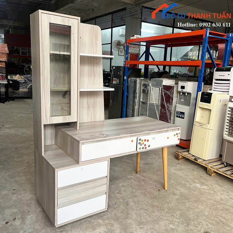 btd-1m4x60x1m75-G1tr2-2 Bàn Làm Việc Cũ 1M4x60CM Kết Hợp Kệ Tiện Dụng