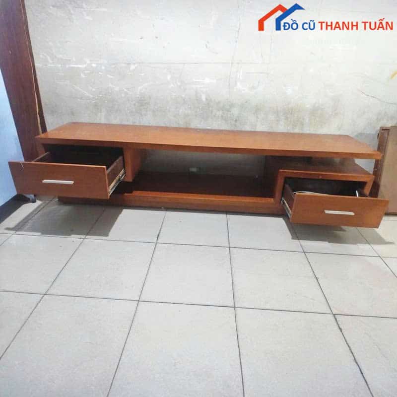 ke-tivi-2 Kệ Tivi Cũ Màu Nâu Vân Gỗ Thiết Kế 2 Hộc Kéo