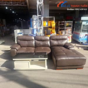 Sofa Cũ Bọc Da Màu Nâu Thiết Kế Góc Chữ L