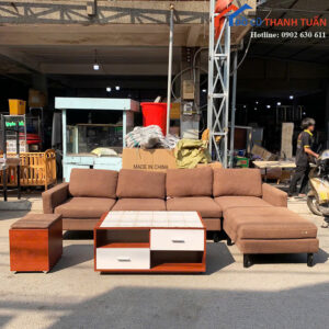 Sofa Cũ 2M85x1M65 Bọc Vải Màu Nâu Thiết Kế Góc L