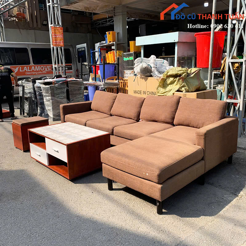 sofa-2m85x1m65-ban-1mx60-G4tr5-2 Sofa Cũ 2M85x1M65 Bọc Vải Màu Nâu Thiết Kế Góc L