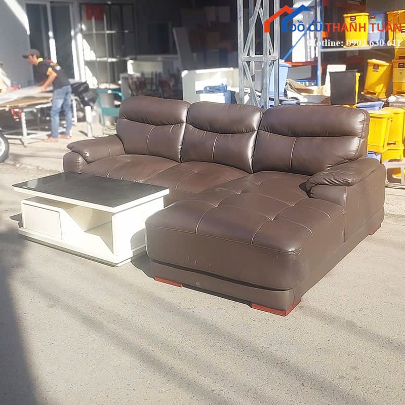 sofa-3 Sofa Cũ Bọc Da Màu Nâu Thiết Kế Góc Chữ L