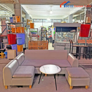 Sofa Cũ Bọc Da Màu Xám Thiết Kế Góc L Nhỏ Gọn