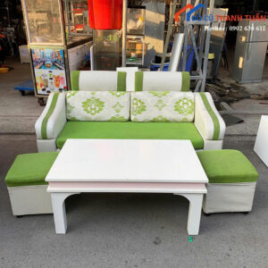 Sofa Cũ Bọc Đệm Màu Xanh Phối Trắng Hiện Đại