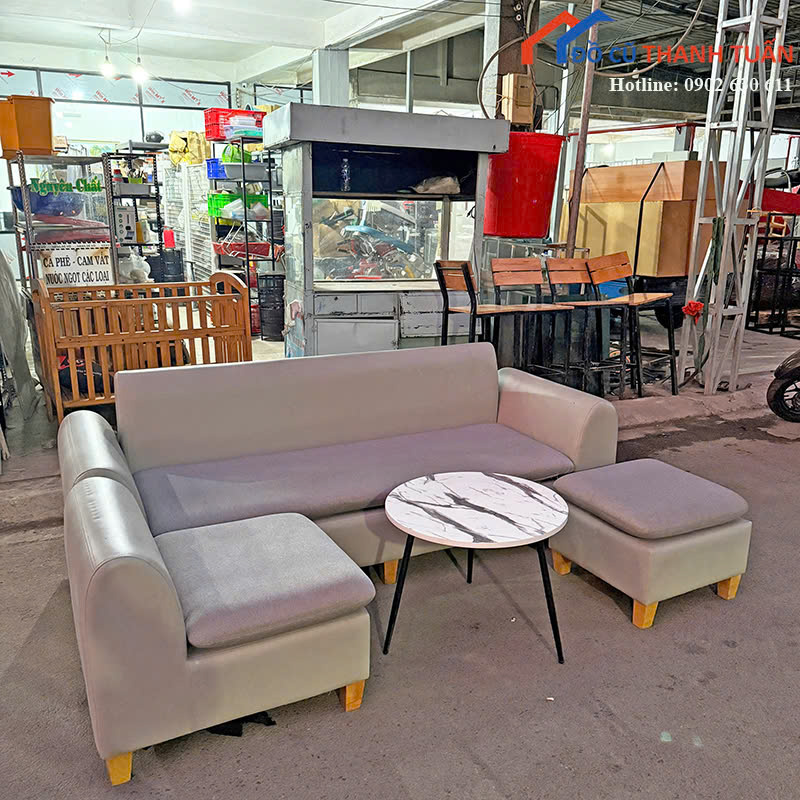 sofa-G2tr5-3-1 Sofa Cũ Bọc Da Màu Xám Thiết Kế Góc L Nhỏ Gọn