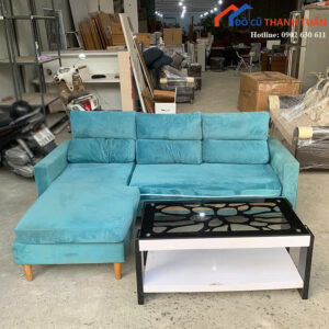 Sofa Cũ Thiết Kế Góc L Bọc Vải Màu Xanh Nổi Bật