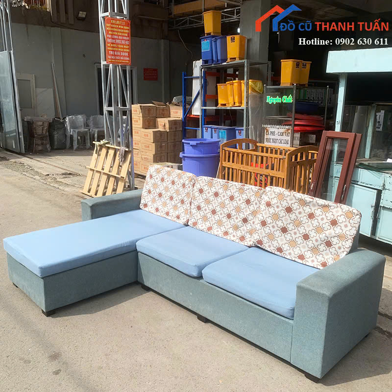 sofa-G3tr-3-1 Sofa Cũ Bọc Vải Màu Xanh Thiết Kế Góc L Hiện Đại