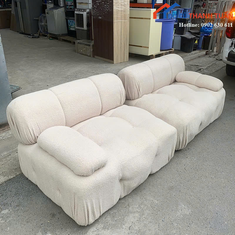 sofa-G3tr-6 Băng Sofa Cũ Bọc Vải Màu Kem Thiết Kế Dày Dặn