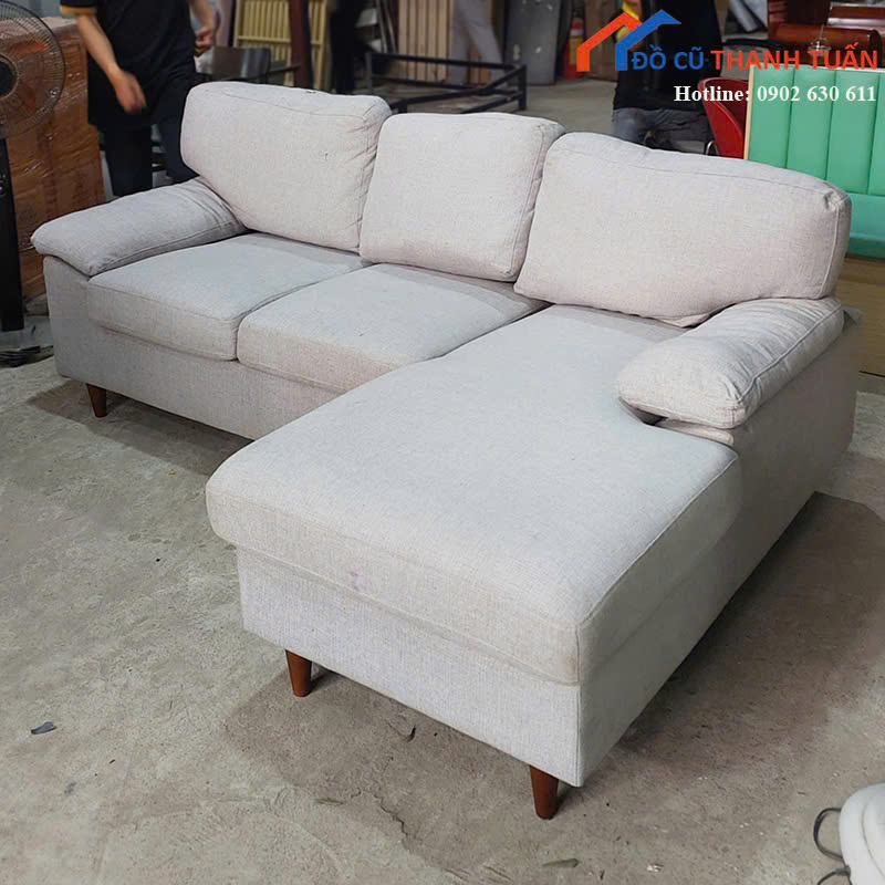sofa-G3tr5-4 Sofa Cũ Góc L Bọc Vải Màu Xám Chân Gỗ Chắc Chắn