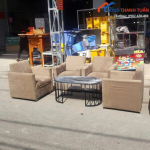 Bộ Sofa Cũ Bọc Nhung Màu Nâu Thiết Kế Sang Trọng