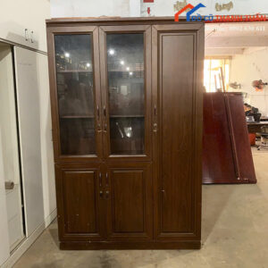 Tủ Hồ Sơ Gỗ Cũ 1M4x2M2 Màu Nâu Phối Kính Hiện Đại