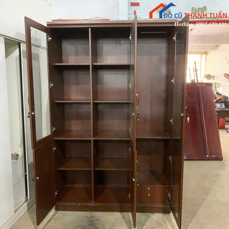 tu-ho-so-G2tr2-3 Tủ Hồ Sơ Gỗ Cũ 1M4x2M2 Màu Nâu Phối Kính Hiện Đại