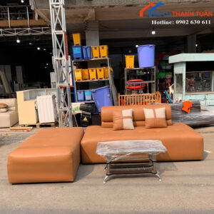 Sofa Cũ Bọc Da Màu Cam Thiết Kế Góc L Hiện Đại