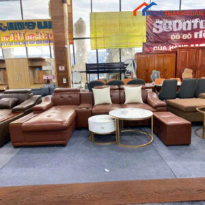 Thanh Lý Bộ Sofa Bọc Da Màu Nâu Góc L Mới 99%