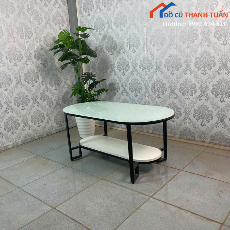 ban-sofa-moi-990-3 Thanh Lý Bàn Sofa Thiết Kế Oval Mặt Vân Mây Mới 99%