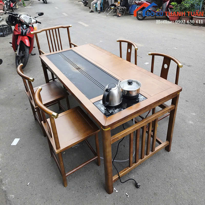 bo-ban-5-ghe-1m58x77x73-4 Bộ Bàn Ăn Cũ 5 Ghế 1M58x77CM Có Bếp Điện