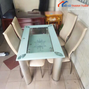 Bộ Bàn Ăn Mặt Kính Cũ 4 Ghế Thiết Kế Hiện Đại