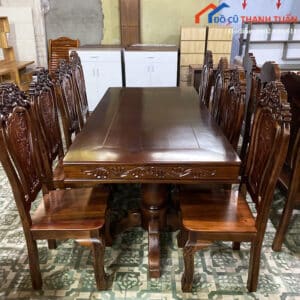 Thanh Lý Bộ Bàn Ăn 8 Ghế Chạm Khắc Tinh Xảo Mới 99%