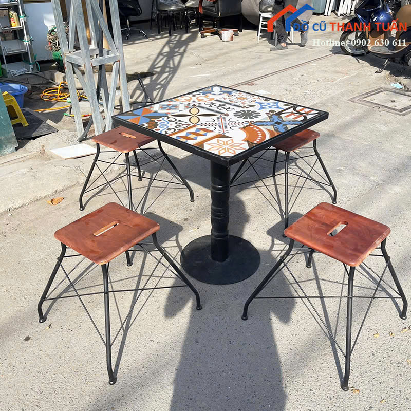 bo-cf-3 Bộ Bàn Ghế Cafe Cũ Hoa Văn Độc Đáo (Nhiều Mẫu)