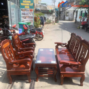 Bộ Salon Gỗ Cũ Màu Nâu Thiết Kế Chắc Chắn