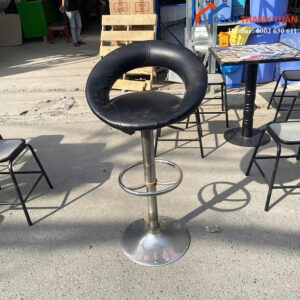 Ghế Bar Cũ Chân Trụ Tròn Bọc Da Màu Đen