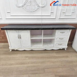Kệ Tivi Gỗ Cũ Màu Trắng Có Ngăn Kéo Tiện Dụng