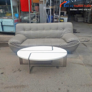 Sofa Cũ 1M9x80CM Bọc Da Màu Xám Hiện Đại