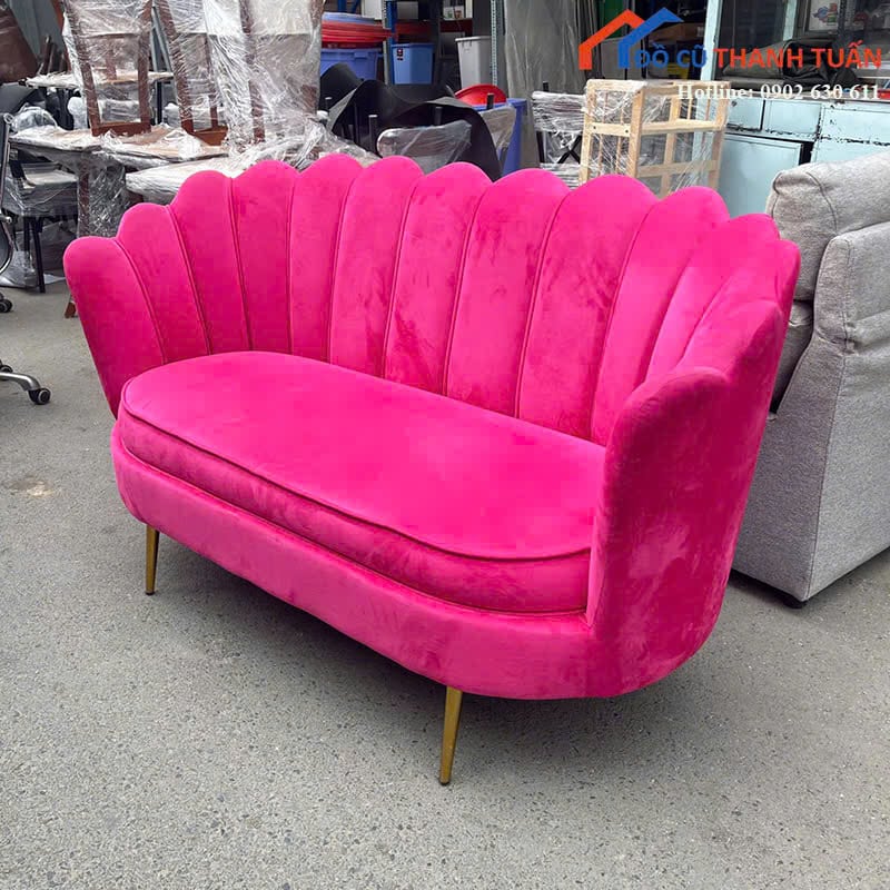 sofa-G2tr-2 Sofa Cũ Bọc Nhung Màu Hồng Thiết Kế Vỏ Sò