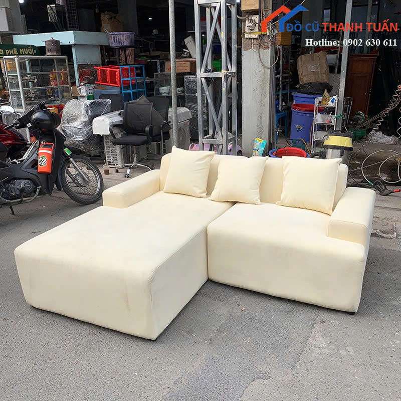 sofa-G3tr-2 Sofa Cũ Màu Kem Góc L Bọc Đệm Dày Dặn Giá Tốt