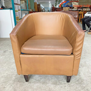 Sofa Đơn Cũ Bọc Da Màu Nâu Tựa Lưng Bo Cong
