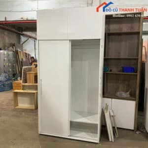 Tủ Quần Áo Cũ Màu Trắng Thiết Kế 2 Cánh Lùa Nhỏ Gọn