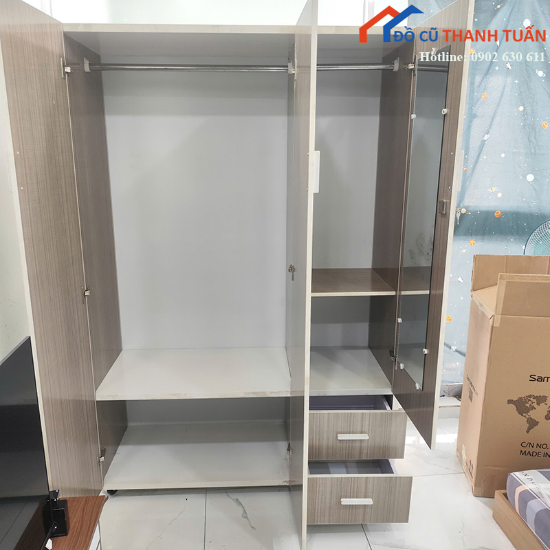 tu-quan-ao-cu-1m2x1m8-thiet-ke-3-canh-co-hoc-keo-2 Thanh Lý Đồ Nội Thất Cũ - Chuyên Mua Bán Bàn Ghế Cũ Giá Tốt Nhất
