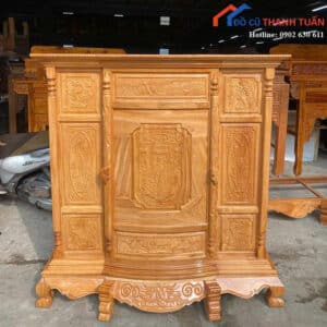 Tủ Thờ Gỗ Gõ 1M47 Chạm Khắc Tinh Xảo Mới 99%