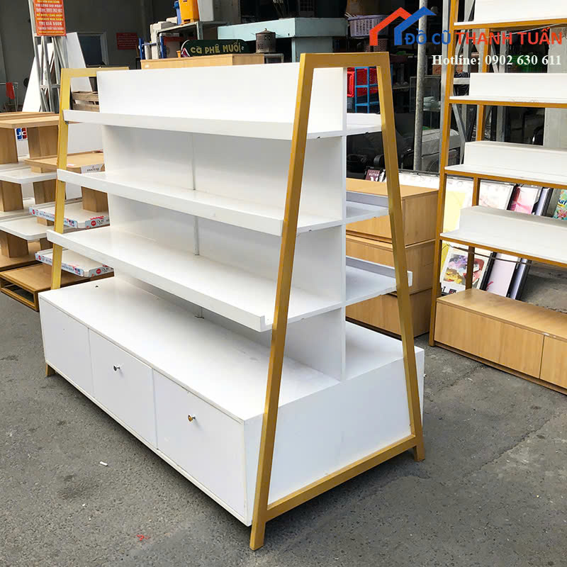 tu-trung-bay-1m65x80x1m45-G2tr-3 Tủ Trưng Bày Cũ 1M65x1M45 Màu Trắng Nhiều Tầng