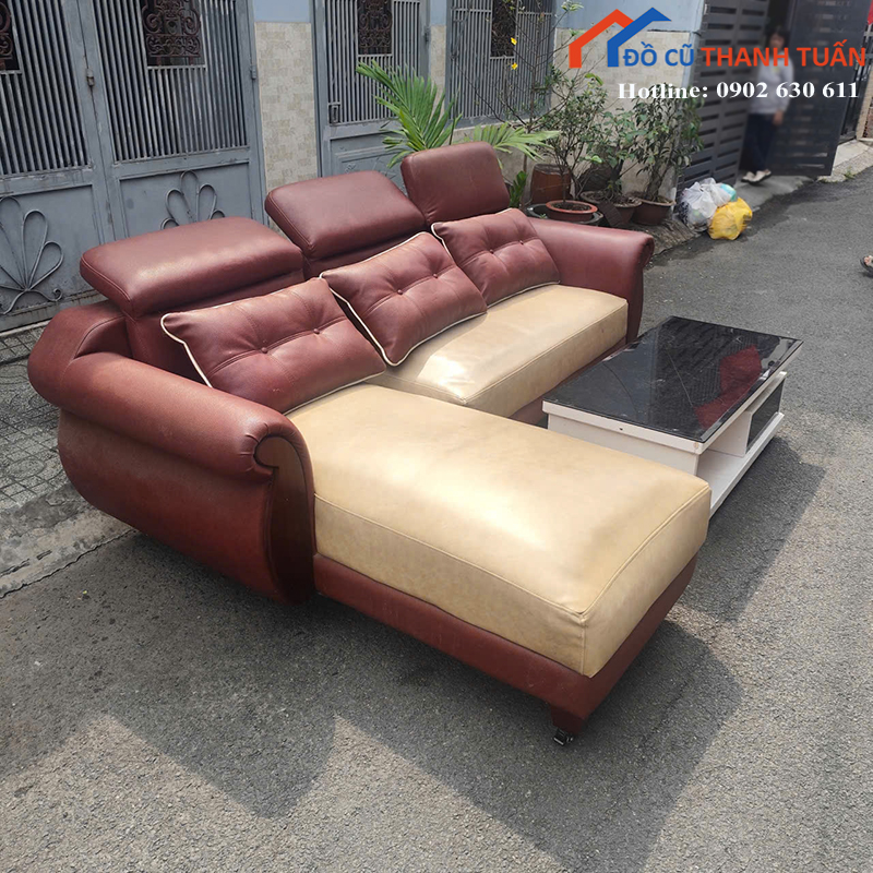 sofa-3tr5-2 Bộ Sofa Cũ Thiết Kế Góc L Màu Nâu Phối Kem Hiện Đại