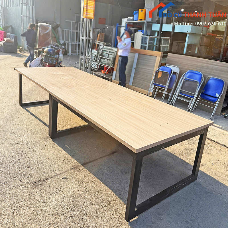 ban-hop-cu-1m2x3m4-van-go-sang-chan-chu-u-2 Bàn Họp Cũ 1M2x3M4 Vân Gỗ Sáng Chân Chữ U