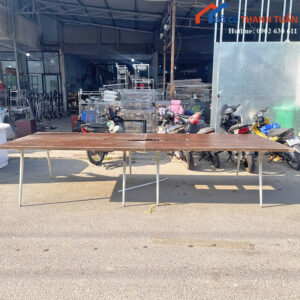 Bàn Họp Cũ 3M6x1M4 Vân Gỗ Nâu Có Lỗ Đi Dây