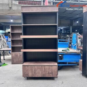 Kệ Trưng Bày Cũ Màu Nâu Thiết Kế 4 Tầng Có Hộc Dưới