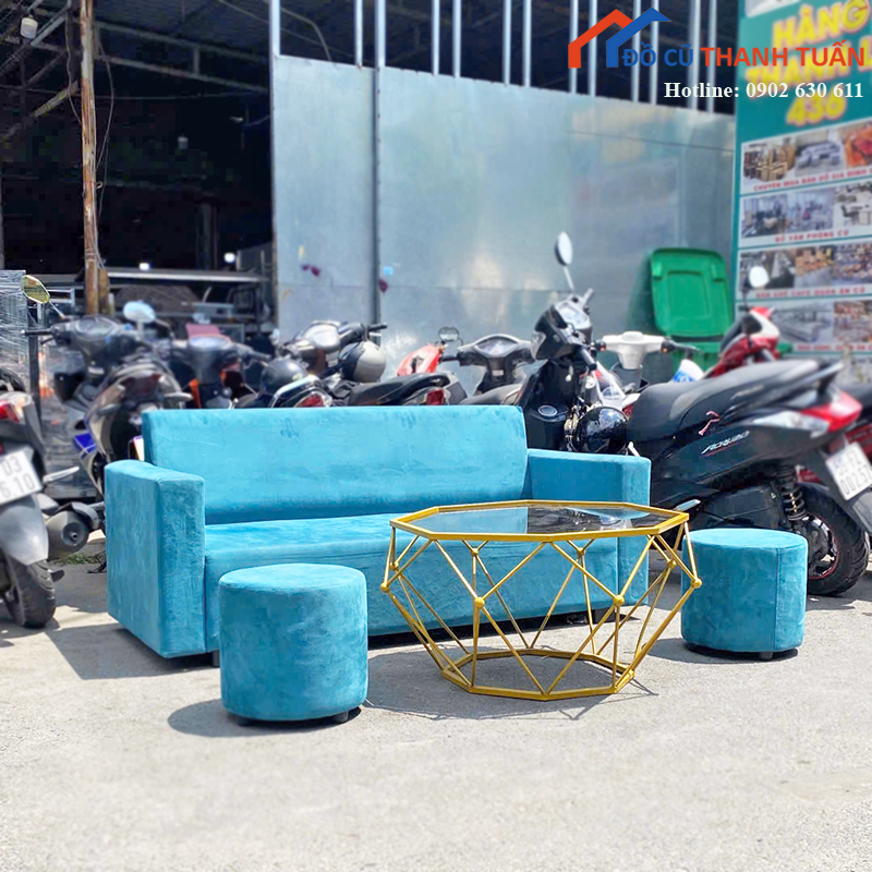 sofa-cu-boc-nhung-mau-xanh-kem-don-sang-trong-3 Thanh Lý Đồ Nội Thất Cũ - Chuyên Mua Bán Bàn Ghế Cũ Giá Tốt Nhất