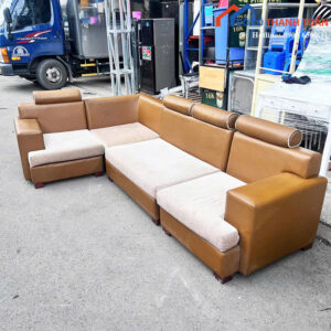Sofa Cũ Góc L Bọc Da Màu Nâu Thiết Kế Sang Trọng