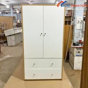 Tủ Quần Áo 2 Cánh Màu Trắng Phối Vân Gỗ Mới 99%