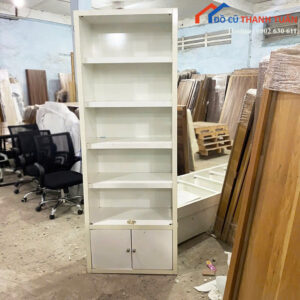 Tủ Trưng Bày Cũ Màu Trắng Cửa Kính Thiết Kế 5 Tầng