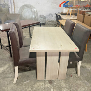 Bộ Bàn Ăn Cũ 4 Ghế Bọc Đệm Màu Nâu Giá Tốt