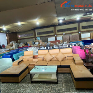 Bộ Sofa Cũ 3M2x1M8 Bọc Da Màu Nâu Thiết Kế Sang Trọng