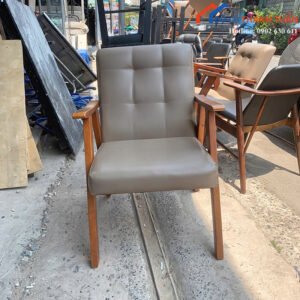 Ghế Cafe Cũ Bọc Da Màu Xám Khung Gỗ Hiện Đại