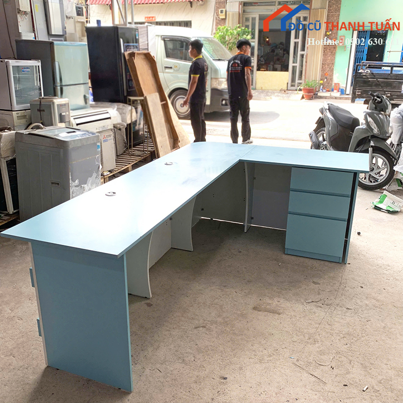 quay-le-tan-cu-2m4x1m55-thiet-ke-goc-l-mau-xanh-4 Quầy Lễ Tân Cũ 2M4x1M55 Thiết Kế Góc L Màu Xanh